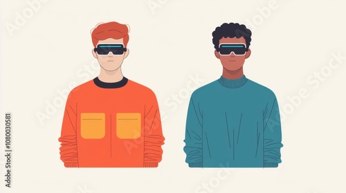 Two young men wearing futuristic glasses, showcasing innovative technology trends.