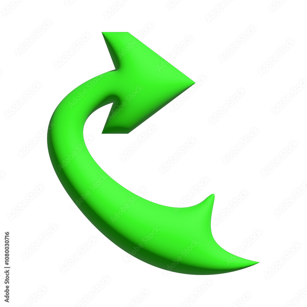 Inflate 3D illustration of arrow or direction icon with green color
