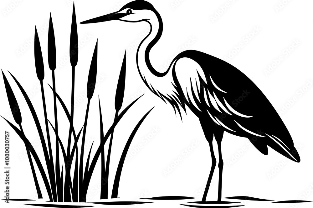 Fototapeta premium Nature and Wildlife Heron Silhouette with Reeds.