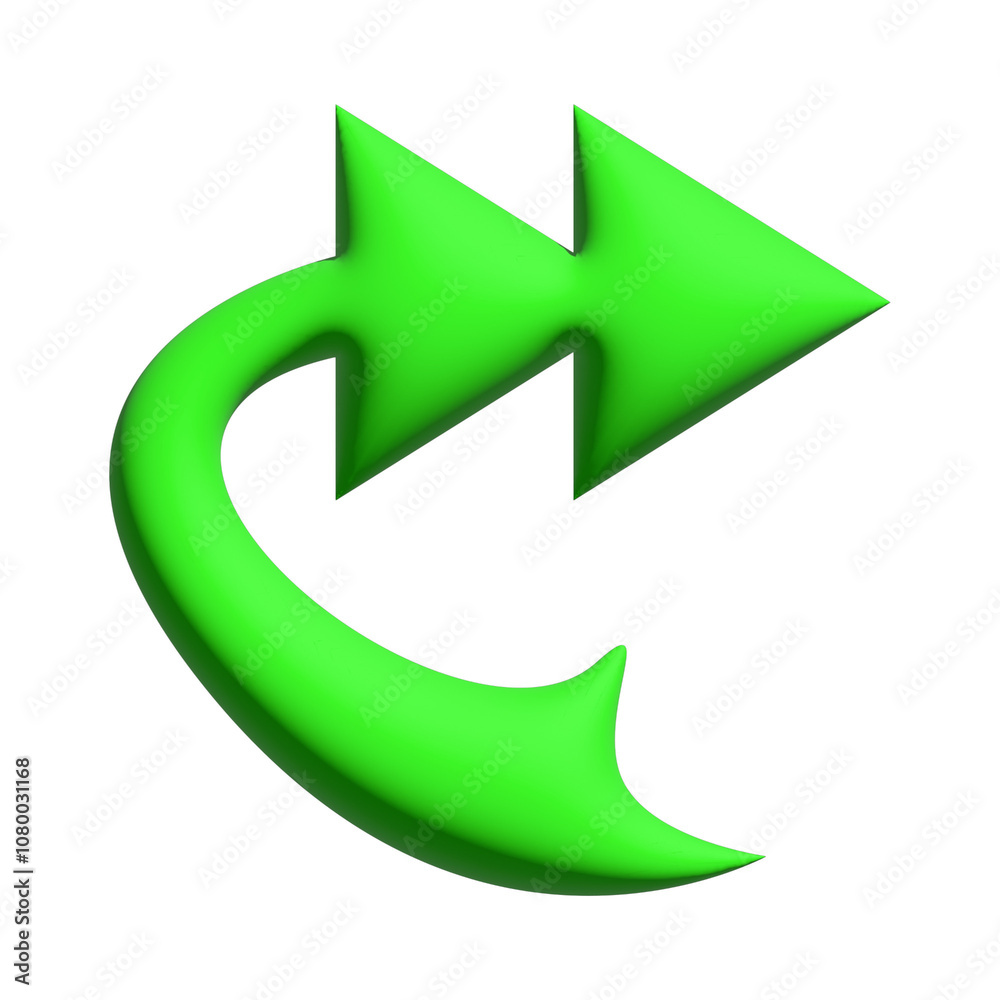 Inflate 3D illustration of arrow or direction icon with green color