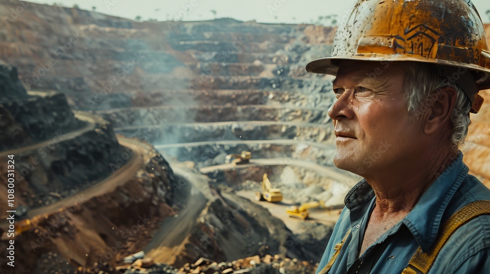 Portrait of a 60 year old white man at his african diamond mine showcasing dedication and success Portrait of a 60 year old white man at his african diamond mine showcasing dedication and success