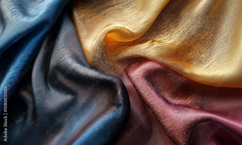 Flowing Silk Fabric Close-Up with Rich Textures and Smooth Drapery in Vibrant Colors for Fashion or Textile Design Inspiration
