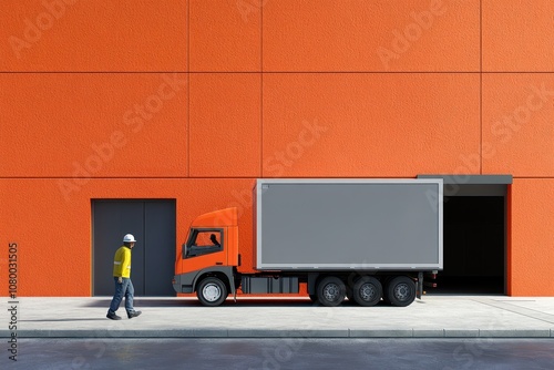 A man in a hard hat stands in front of a large truck