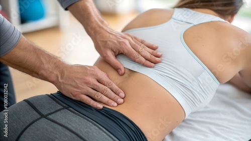 Osteopath working on a woman's lower back in a Osteopathy  chiropractic physio clinic