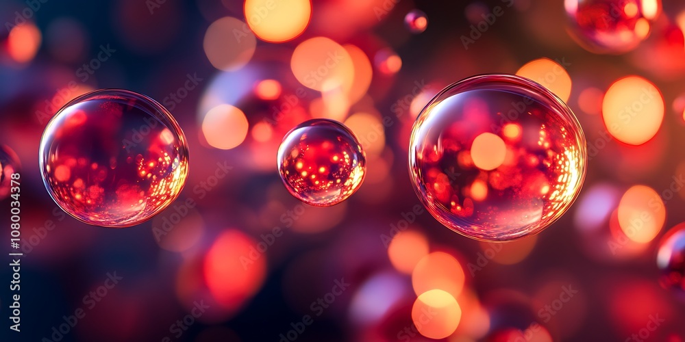 Floating red particles with light reflections Floating red particles with light reflections