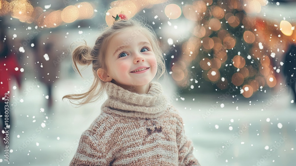 Portrait of a girl in a knitted sweater on a skating rink near a Christmas tree Portrait of a girl in a knitted sweater on a skating rink near a Christmas tree