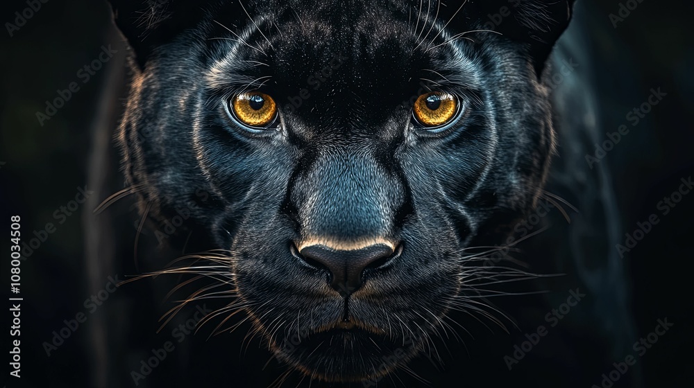 Close-up of a Black Panther's Face with Golden Eyes Close-up of a Black Panther's Face with Golden Eyes