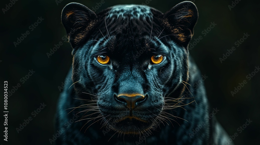 Close-up Portrait of a Black Panther with Golden Eyes Close-up Portrait of a Black Panther with Golden Eyes
