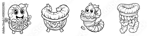 The digestive system is represented as an intestinal icon. Editable stroke width.