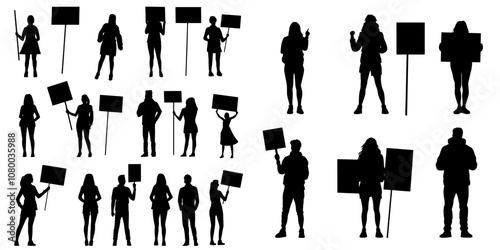 An abstract silhouette of protesters with a group in the back