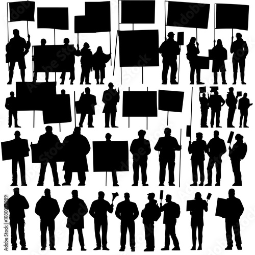 A modern silhouette of protesters with a group in the back