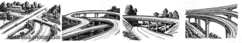 Simple flat illustration of a dual carriageway in perspective.