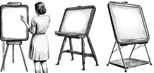 A flip chart with blank paper. A simple flat illustration.