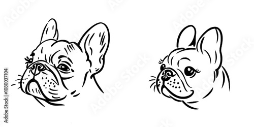A modern design of a french bulldog with a simple line icon logo, a modern design of a puppy dog pup logo pictogram