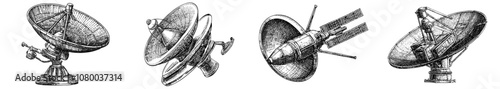 A satellite transmitting a signal. A simple flat illustration.