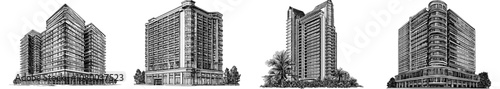 Illustration of a hotel building with a large basement in a flat style.