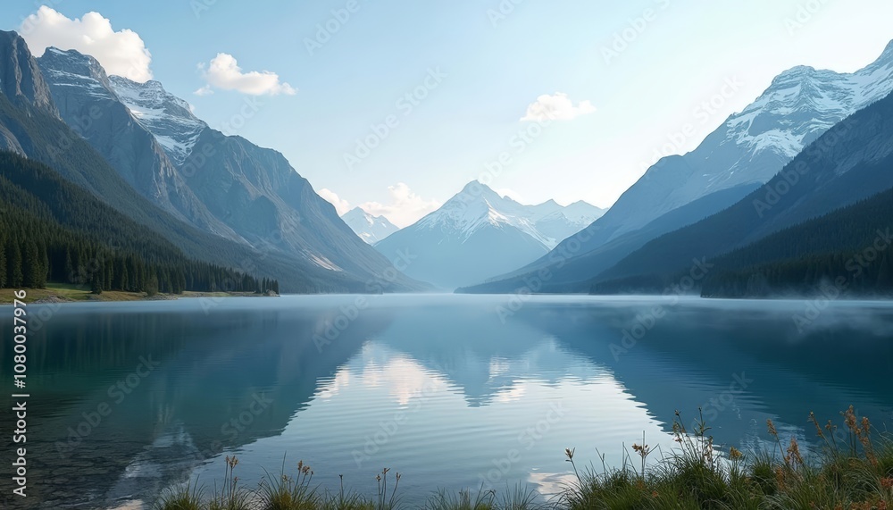 Tranquil mountain lake under a clear sky Tranquil mountain lake under a clear sky