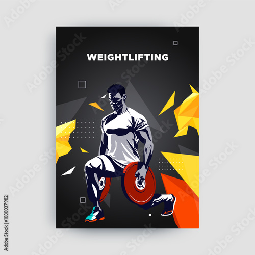 Weightlifting bodybuilder athlete poster, gym sport concept design, workout. grunge design style. Bodybuilder color silhouette. Sports Exercise