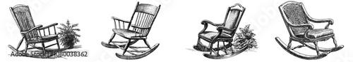 A black and white illustration of a rocking chair.
