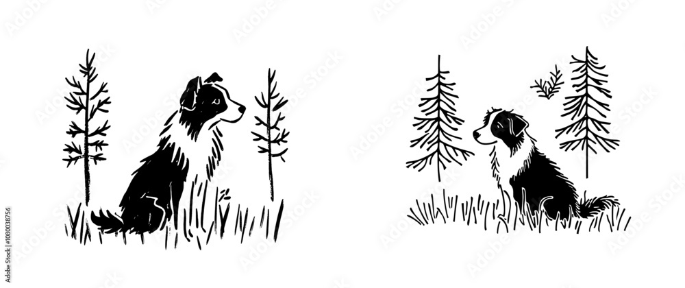 Obraz premium Minimalist and Flat Border Collie Logo - Modern Illustration