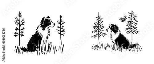 Minimalist and Flat Border Collie Logo - Modern Illustration