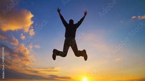 Wallpaper Mural A person joyfully jumping against the breathtaking sunrise, capturing the essence of freedom and happiness at dawn Torontodigital.ca