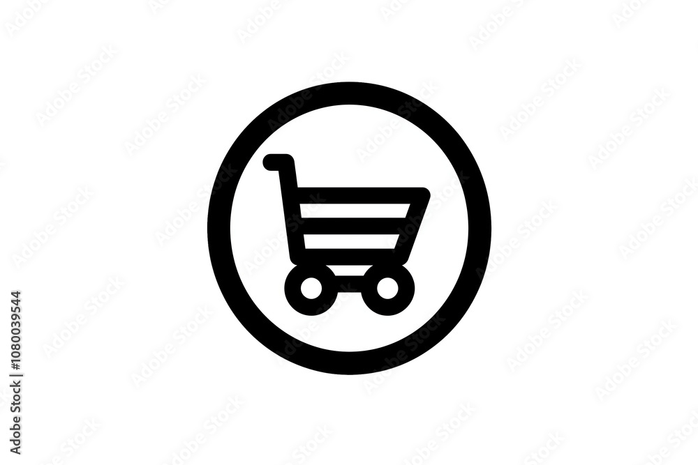 PNG cut out isolated background. A simple, black and white shopping cart icon encircled within a bold border, representing online shopping, retail, and e-commerce. PNG cut out isolated background. A simple, black and white shopping cart icon encircled within a bold border, representing online shopping, retail, and e-commerce.