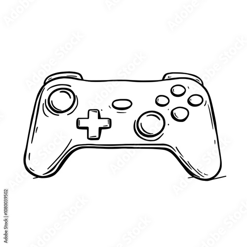Hand drawn doodle video game joystick. Retro, arcade concept. Modern illustration.