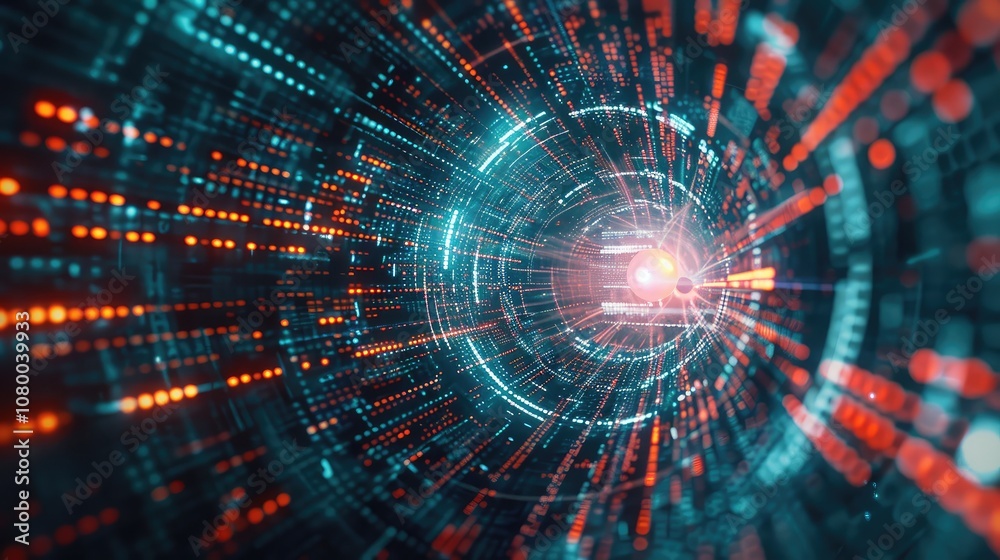 Fototapeta premium Futuristic Data Tunnel with Dynamic Glowing Particles