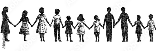 Set of family silhouettes, parent and child in modern style, isolated on a white background