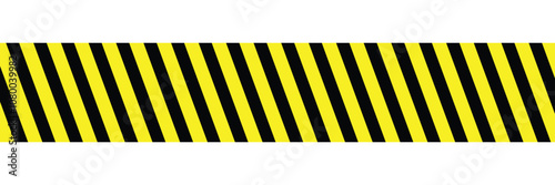 Isolated crossed police warning tape with yellow and black stripes. Stretched caution ribbon.