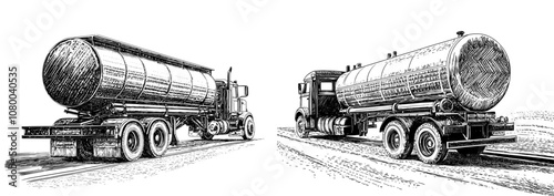 Tank container on truck. Simple flat illustration.