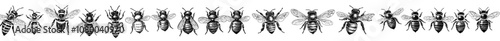 Modern silhouette set of bees, isolated white background, large pack of silhouettes