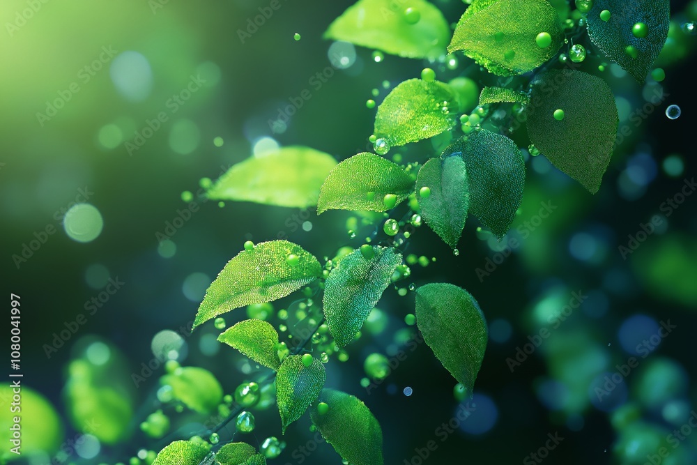 Fresh Green Leaves with Dew Droplets Symbolizing Nature, Ecology, and Organic Growth for Environmental Inspiration and Conservation, Generative AI Fresh Green Leaves with Dew Droplets Symbolizing Nature, Ecology, and Organic Growth for Environmental Inspiration and Conservation, Generative AI