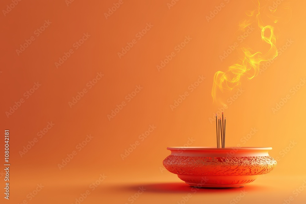 A small candle holder with a few sticks of incense in it A small candle holder with a few sticks of incense in it