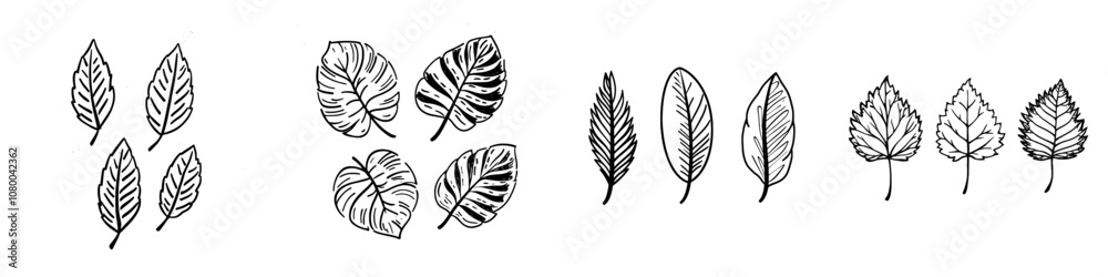 Set of hand-drawn flower sketches with flowers and leaves Set of hand-drawn flower sketches with flowers and leaves