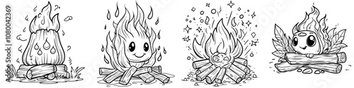 Camping fire in black and white, representing a tourism-related item.