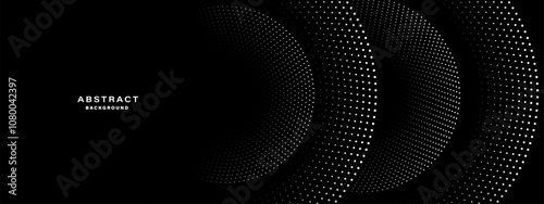 Abstract black background with concentric circles and halftone pattern. Vector illustration. 