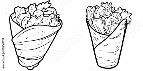 There are no words for the shawarma or lavash doner kabab in this modern line icon. Thin signs for restaurant menus. Pixel perfect 64x64. Editable strokes.
