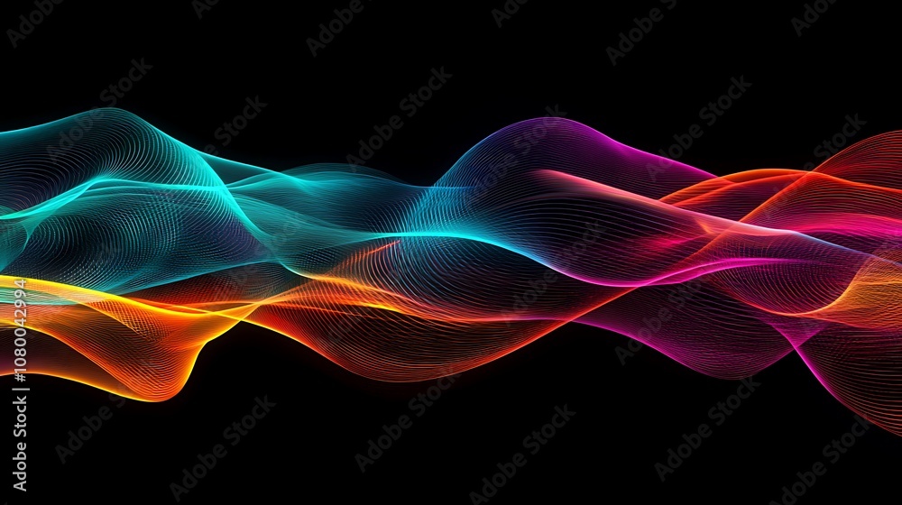 Fluid digital lines glowing with neon colors creating a seamless flowing wave pattern. Fluid digital lines glowing with neon colors creating a seamless flowing wave pattern.