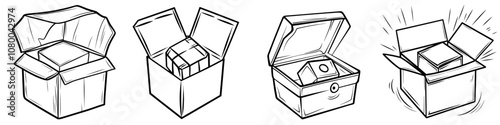 The icon depicts an open box with a cube. The cube can be put inside or taken out and the stroke width can be edited.