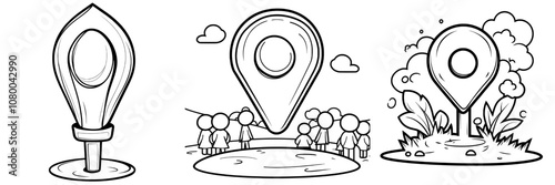 Icon representing specific geographical location or point of interest. Stroke width can be edited.