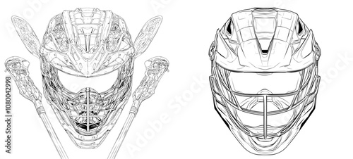 The Modern Illustration Silhouette of Lacrosse Sticks And Helmets Lacrosse Equipment