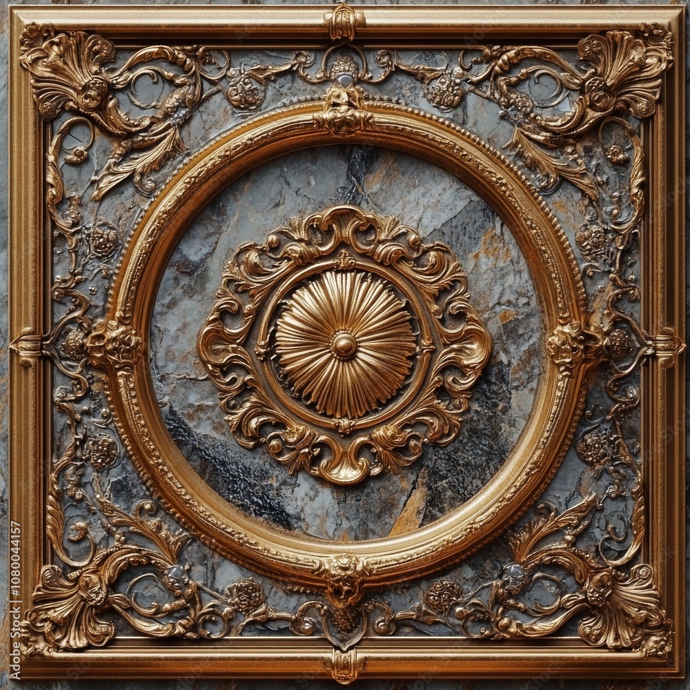 Obraz premium Baroque, Barocco Ornate Marble Ceiling Non-Linear Reformation Design with Intricate Accents Depicting Classic Elegance and Architectural Beauty