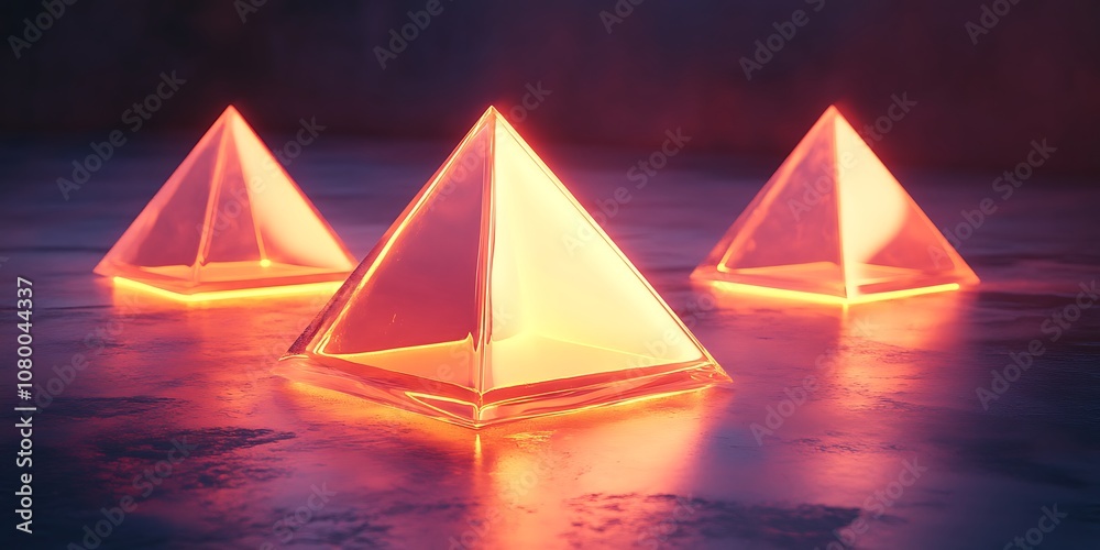 3D rendered glowing pyramid shapes 3D rendered glowing pyramid shapes