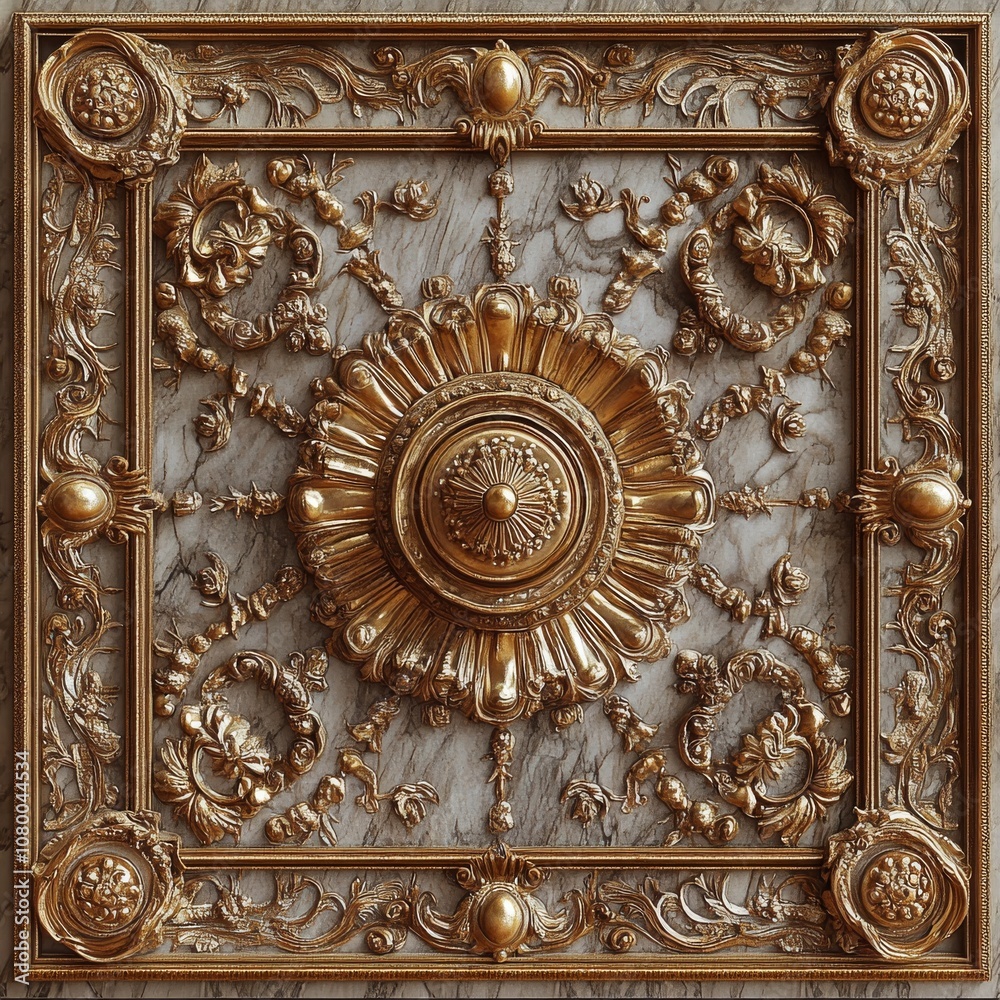 Baroque, Barocco Ornate Marble Ceiling Non-Linear Reformation Design with Intricate Accents Depicting Classic Elegance and Architectural Beauty