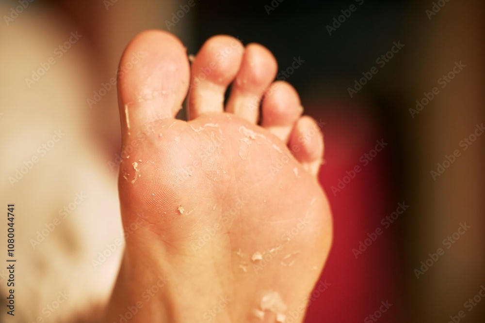 Woman feet post-treatment peeling and renewal