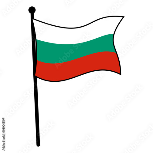 Vector Collection of Bulgarian Flags on Flagpoles for Logo, Badge, Mark, and Sticker Template, Editable and Scalable EPS Illustration, Minimalist Style on White Background