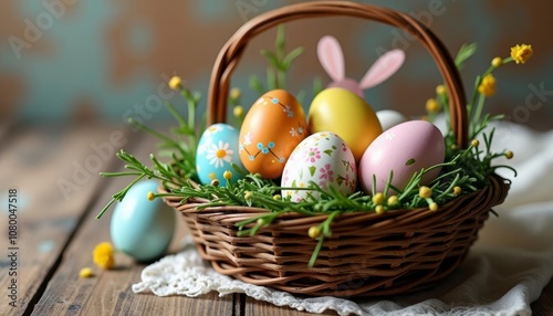 Wallpaper Mural  Easter joy in a basket of colorful eggs and flowers Torontodigital.ca