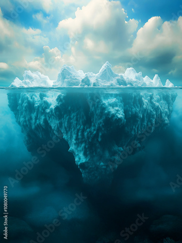 Iceberg theory, concept of unknown and hidden things invisible at first sight photo